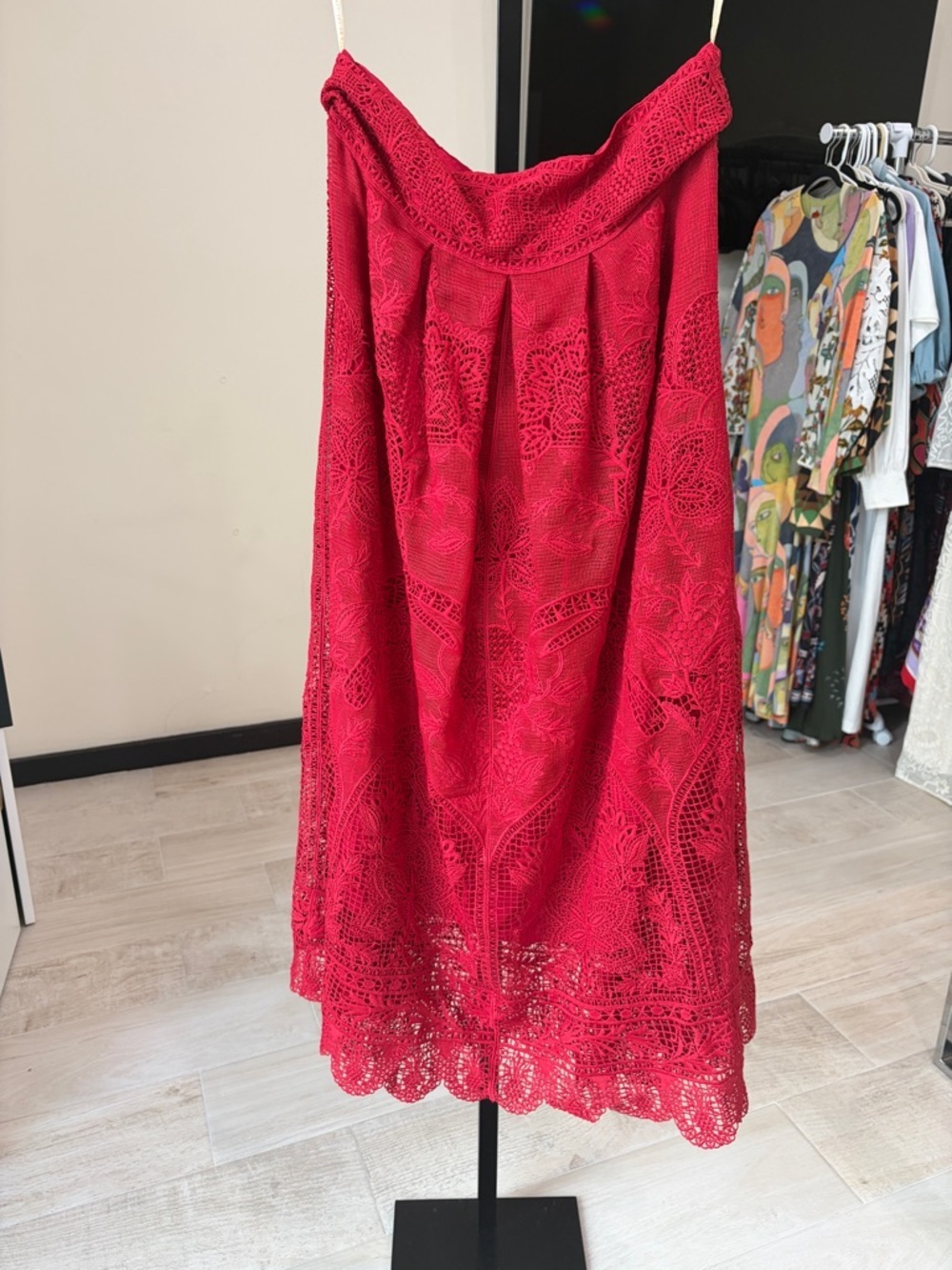 Farm Rio Red Boho Garden Guipure Lace Midi-Skirt - Picture 9 of 15